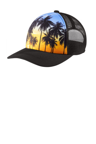 Port Authority Photo Real Snapback Trucker Cap (Palm Trees)