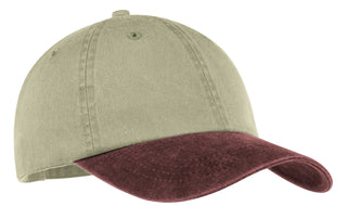 Port & Company -Two-Tone Pigment-Dyed Cap (Khaki/ Maroon)