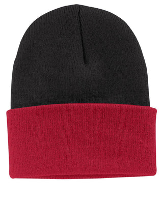 Port & Company Knit Cap (Black/ Athletic Red)