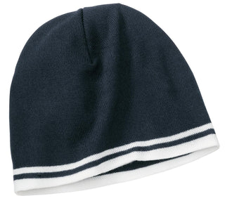 Port & Company Fine Knit Skull Cap with Stripes. (Navy/ White)