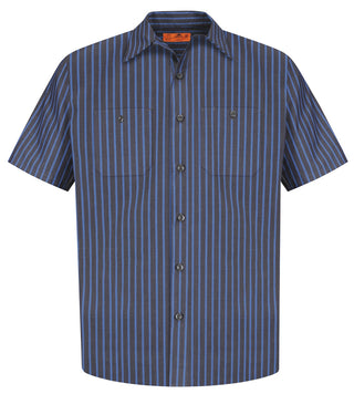 Red Kap Long Size Short Sleeve Striped Industrial Work Shirt (Grey/ Blue)