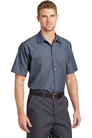 Red Kap Long Size Short Sleeve Striped Industrial Work Shirt (Grey/ Blue)