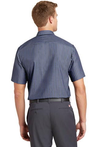 Red Kap Long Size Short Sleeve Striped Industrial Work Shirt (Grey/ Blue)