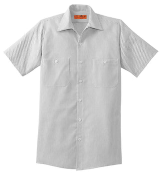 Red Kap Long Size Short Sleeve Striped Industrial Work Shirt (Grey/ White)