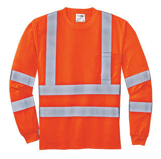 CornerStone ANSI 107 Class 3 Long Sleeve Snag-Resistant Reflective T-Shirt (Safety Orange)