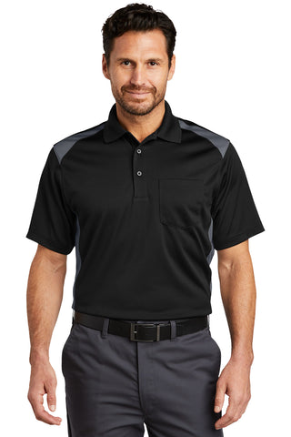 CornerStone Select Snag-Proof Two Way Colorblock Pocket Polo (Black/ Charcoal)