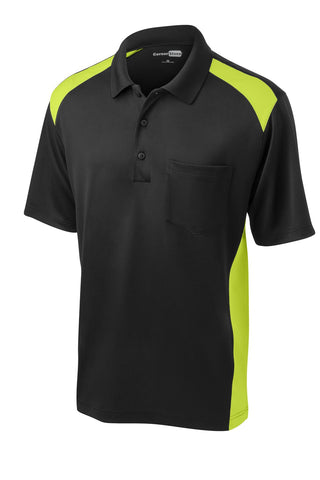 CornerStone Select Snag-Proof Two Way Colorblock Pocket Polo (Black/ Shock Green)