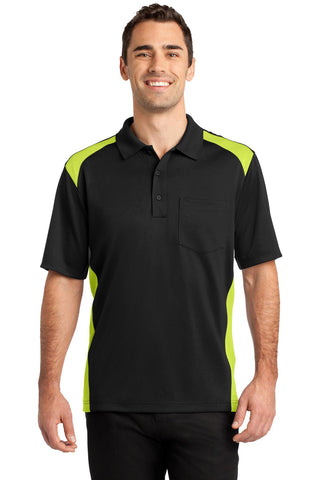 CornerStone Select Snag-Proof Two Way Colorblock Pocket Polo (Black/ Shock Green)