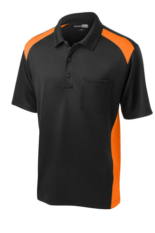 CornerStone Select Snag-Proof Two Way Colorblock Pocket Polo (Black/ Shock Orange)