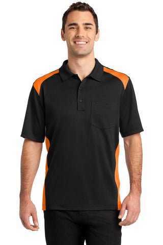 CornerStone Select Snag-Proof Two Way Colorblock Pocket Polo (Black/ Shock Orange)