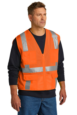 CornerStone ANSI 107 Class 2 Mesh Six-Pocket Zippered Vest (Safety Orange)