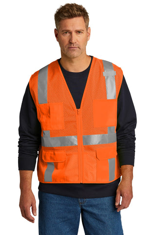 CornerStone ANSI 107 Class 2 Mesh Six-Pocket Zippered Vest (Safety Orange)