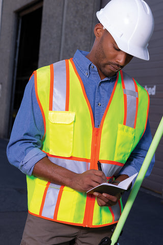 CornerStone ANSI 107 Class 2 Surveyor Zippered Two-Tone Vest (Safety Orange)