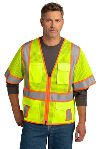 CornerStone ANSI 107 Class 3 Surveyor Mesh Zippered Two-Tone Short Sleeve Vest (Safety Yellow)