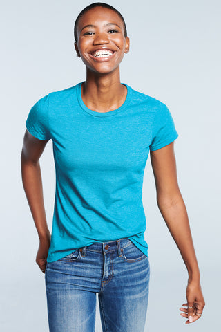 District Women's Perfect Blend CVC Tee (Heathered Bright Turquoise)