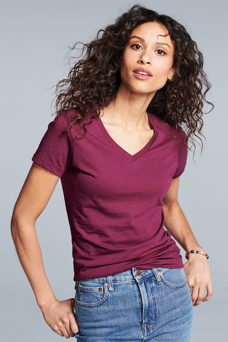 District Women's Perfect Weight V-Neck Tee (Classic Red)