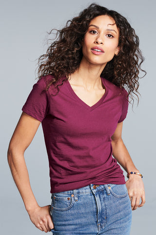 District Women's Perfect Weight V-Neck Tee (Heathered Nickel)