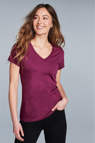 District Women's Perfect Blend CVC V-Neck Tee (Heathered Olive)