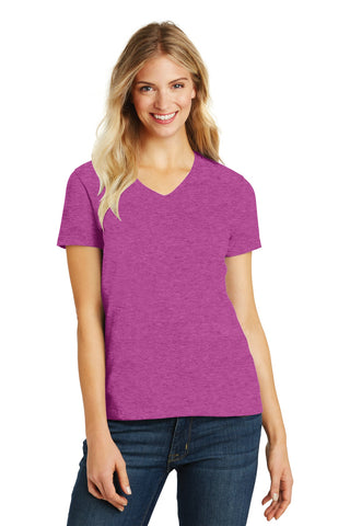 District Women's Perfect Blend CVC V-Neck Tee (Heathered Pink Raspberry)