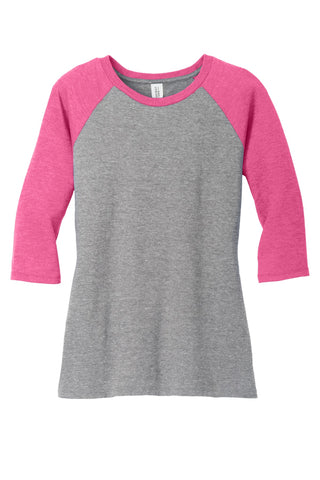 District Women's Perfect Tri 3/4-Sleeve Raglan (Fuchsia Frost/ Grey Frost)