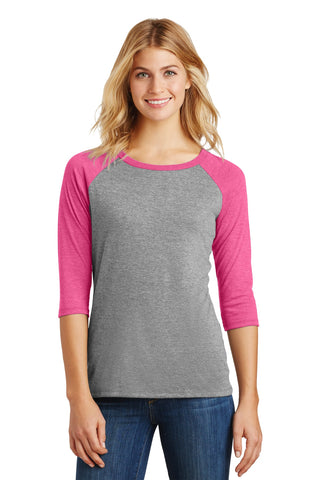 District Women's Perfect Tri 3/4-Sleeve Raglan (Fuchsia Frost/ Grey Frost)