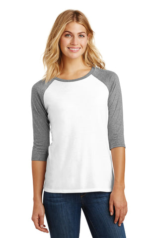 District Women's Perfect Tri 3/4-Sleeve Raglan (Grey Frost/ White)