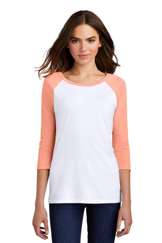 District Women's Perfect Tri 3/4-Sleeve Raglan (Heathered Dusty Peach/ White)