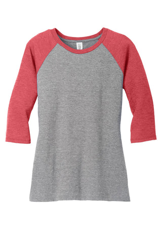 District Women's Perfect Tri 3/4-Sleeve Raglan (Red Frost/ Grey Frost)