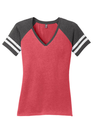 District Women's Game V-Neck Tee (Heathered Red/ Heathered Charcoal)