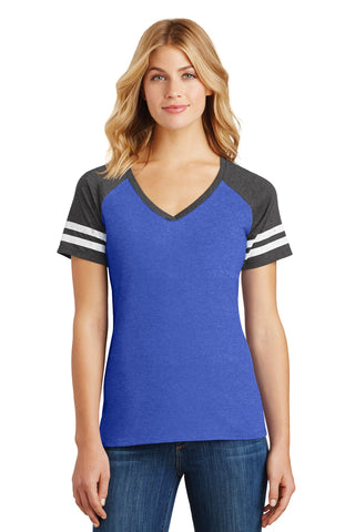 District Women's Game V-Neck Tee (Heathered True Royal/ Heathered Charcoal)