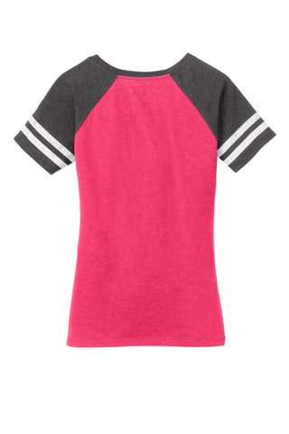 District Women's Game V-Neck Tee (Heathered Watermelon/ Heathered Charcoal)