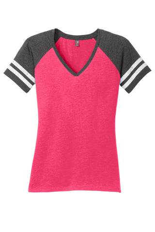 District Women's Game V-Neck Tee (Heathered Watermelon/ Heathered Charcoal)