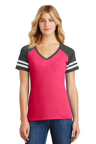 District Women's Game V-Neck Tee (Heathered Watermelon/ Heathered Charcoal)