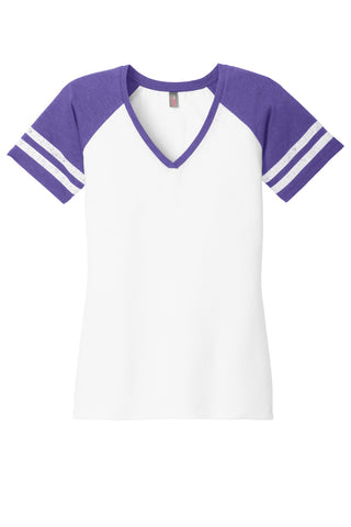 District Women's Game V-Neck Tee (White/ Heathered Purple)