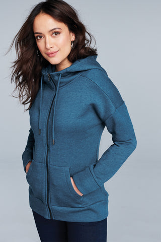 District Women's Perfect Weight Fleece Drop Shoulder Full-Zip Hoodie (Charcoal)