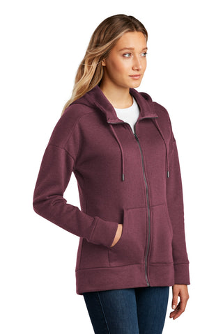 District Women's Perfect Weight Fleece Drop Shoulder Full-Zip Hoodie (Heathered Loganberry)