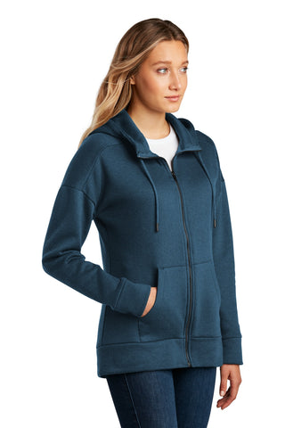 District Women's Perfect Weight Fleece Drop Shoulder Full-Zip Hoodie (Heathered Poseidon Blue)
