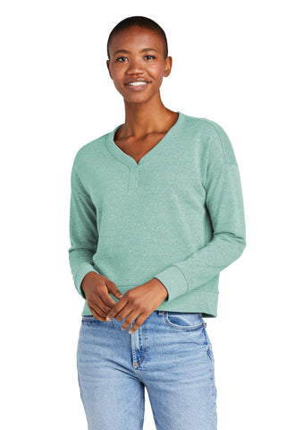 District Women's Perfect Tri Fleece V-Neck Sweatshirt (Heathered Eucalyptus Blue)