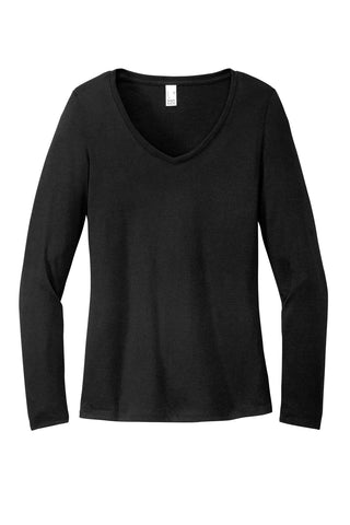 District Women's Perfect Tri Long Sleeve V-Neck Tee (Black)