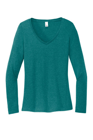 District Women's Perfect Tri Long Sleeve V-Neck Tee (Heathered Teal)