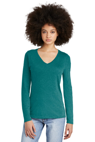 District Women's Perfect Tri Long Sleeve V-Neck Tee (Heathered Teal)
