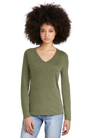District Women's Perfect Tri Long Sleeve V-Neck Tee (Military Green Frost)