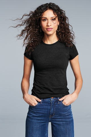 District Women's Fitted Perfect Tri Tee (Heathered Charcoal)