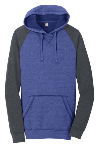 District Young Mens Lightweight Fleece Raglan Hoodie (Heathered Deep Royal/ Heathered Charcoal)