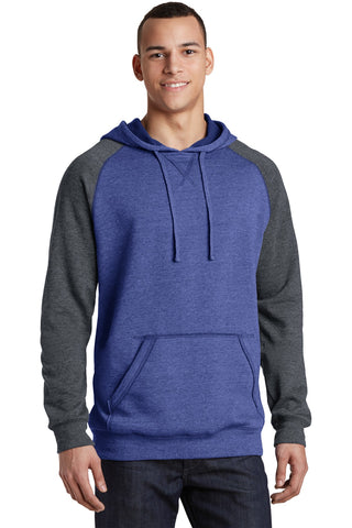 District Young Mens Lightweight Fleece Raglan Hoodie (Heathered Deep Royal/ Heathered Charcoal)