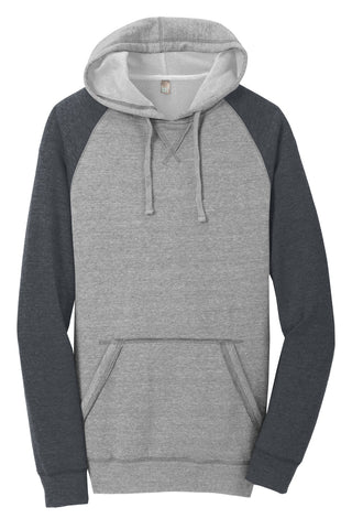 District Young Mens Lightweight Fleece Raglan Hoodie (Heathered Grey/ Heathered Charcoal)