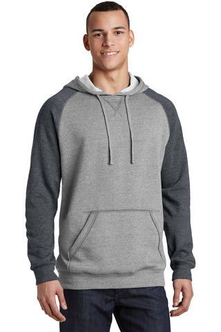 District Young Mens Lightweight Fleece Raglan Hoodie (Heathered Grey/ Heathered Charcoal)