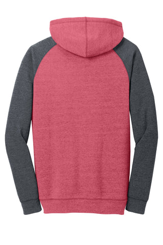 District Young Mens Lightweight Fleece Raglan Hoodie (Heathered Red/ Heathered Charcoal)