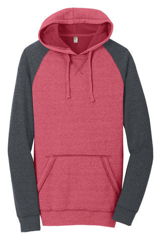 District Young Mens Lightweight Fleece Raglan Hoodie (Heathered Red/ Heathered Charcoal)