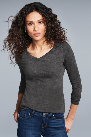 District Women's Very Important Tee Long Sleeve V-Neck (Heathered Navy)